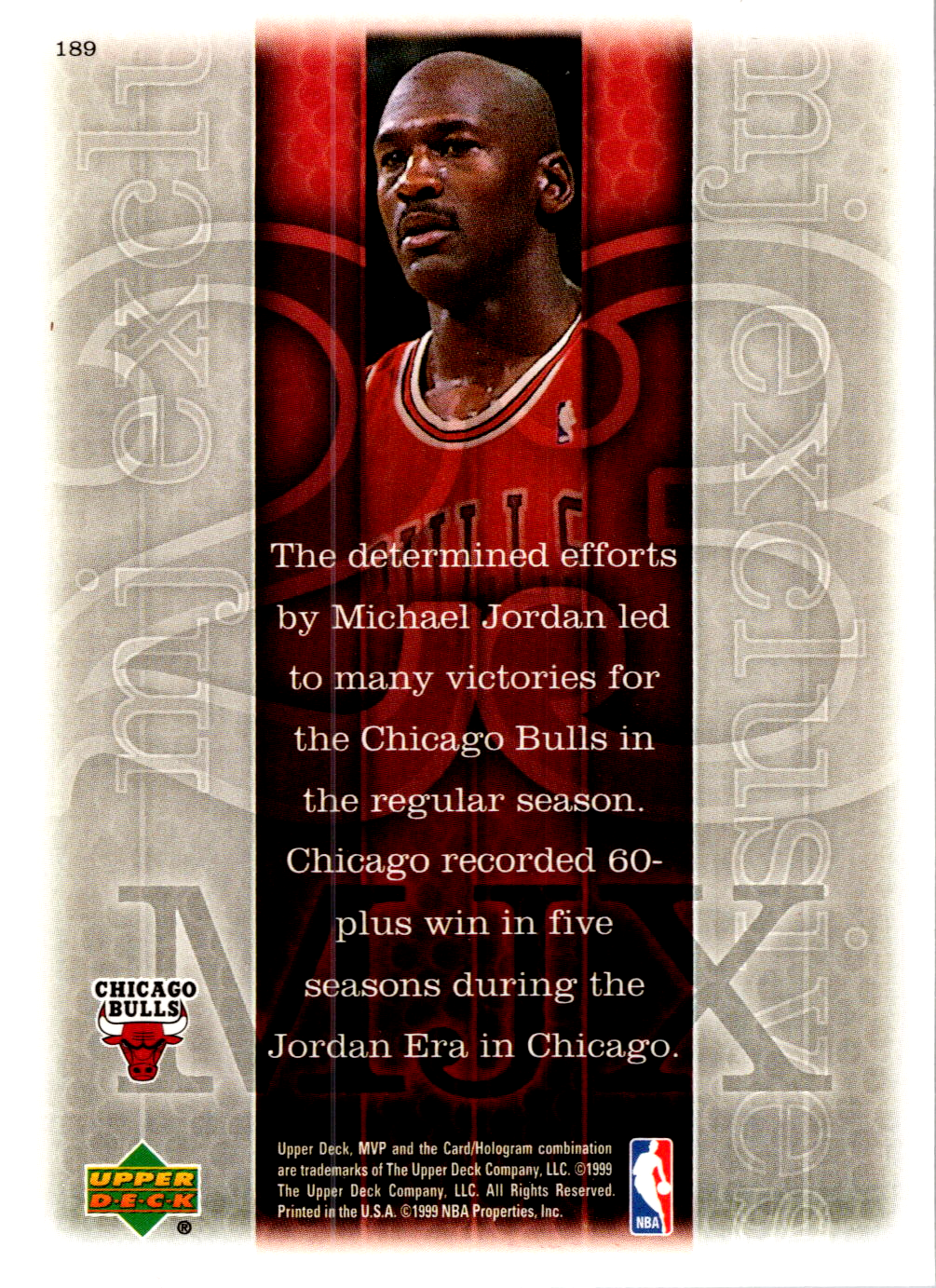 1999 Upper Deck MVP MJ Exclusives Michael Jordan #189 | Chicago Bulls 009135