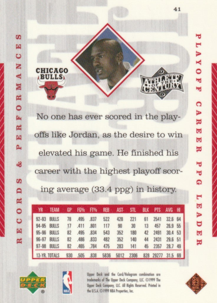 Michael Jordan 1999 Upper Deck Athlete of the Century #41Chicago Bulls 009056