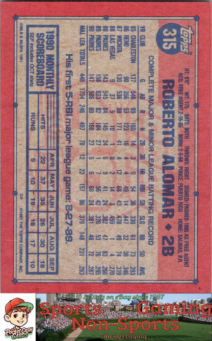 1991 Topps #315 Roberto Alomar 007320