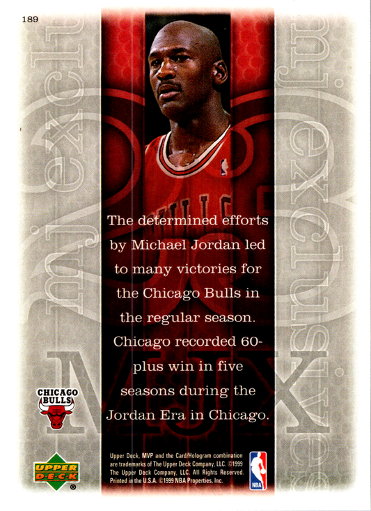 1999 Upper Deck MVP MJ Exclusives Michael Jordan #189 | Chicago Bulls 009135