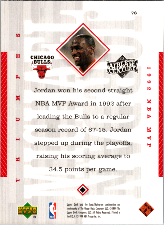Michael Jordan 1992 1999 Upper Deck Athlete of the Century #78 Chicago Bulls