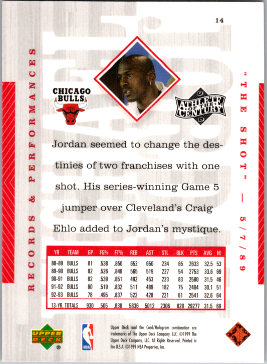 Michael Jordan 1999 Upper Deck Athlete of the Century #14 Chicago Bulls