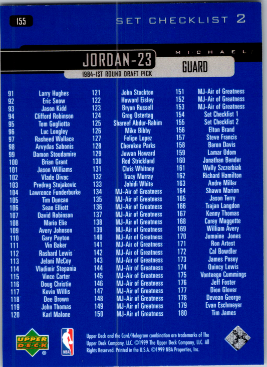 Michael Jordan 1999 Upper Deck #155 Chicago Bulls 009073