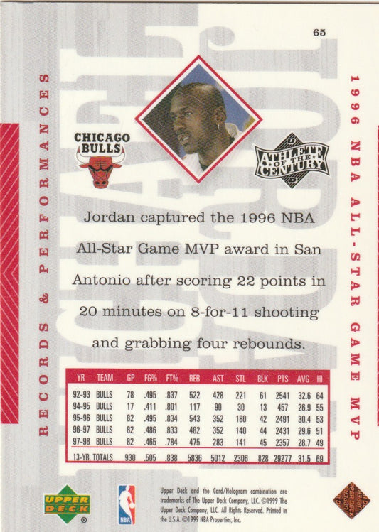 Michael Jordan 1999 Upper Deck Athlete of the Century #65 Chicago Bulls 009059
