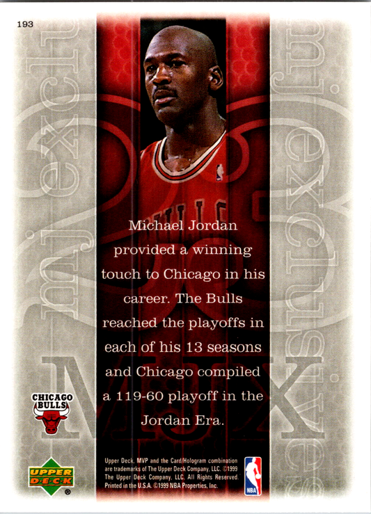 1999 Upper Deck MVP MJ Exclusives Michael Jordan #193 | Chicago Bulls 009133