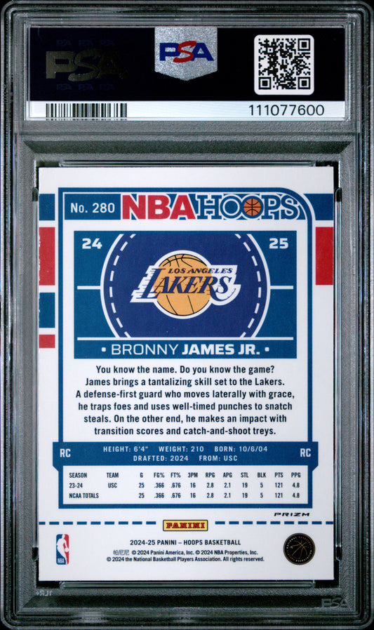 Bronny James Jr. 2024 Hoops #280 Premium Prizms Winter PSA 8 Pop 8 008822