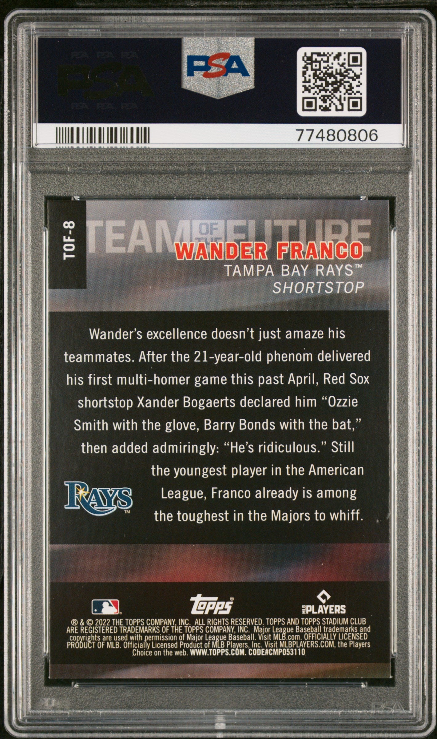 2022 Stadium Club Team of the Future #TOF-8 Wander Franco RC PSA 7