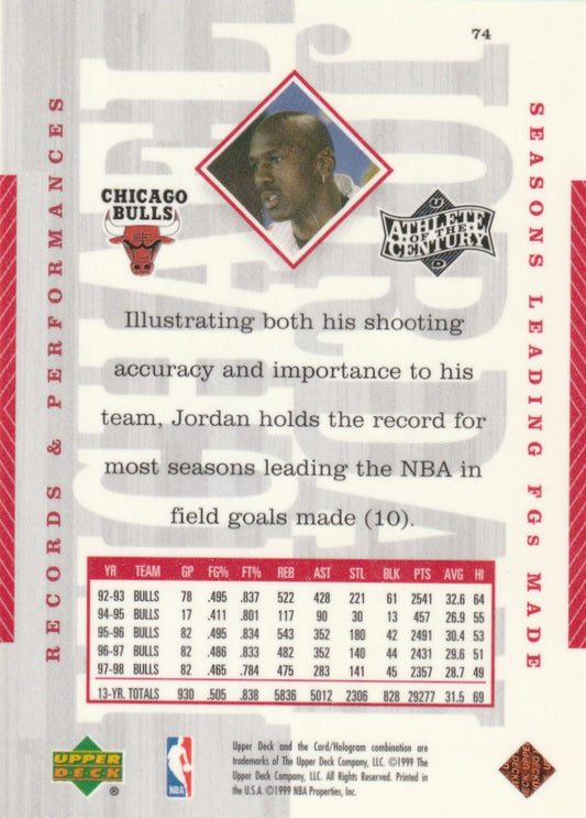 Michael Jordan 1999 Upper Deck Athlete of the Century #74 Chicago Bulls 009063