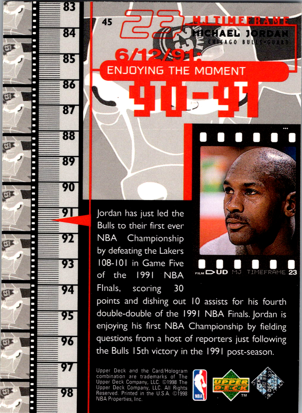Michael Jordan 1998 Upper Deck Michael Jordan Living Legend #45 Chicago Bulls
